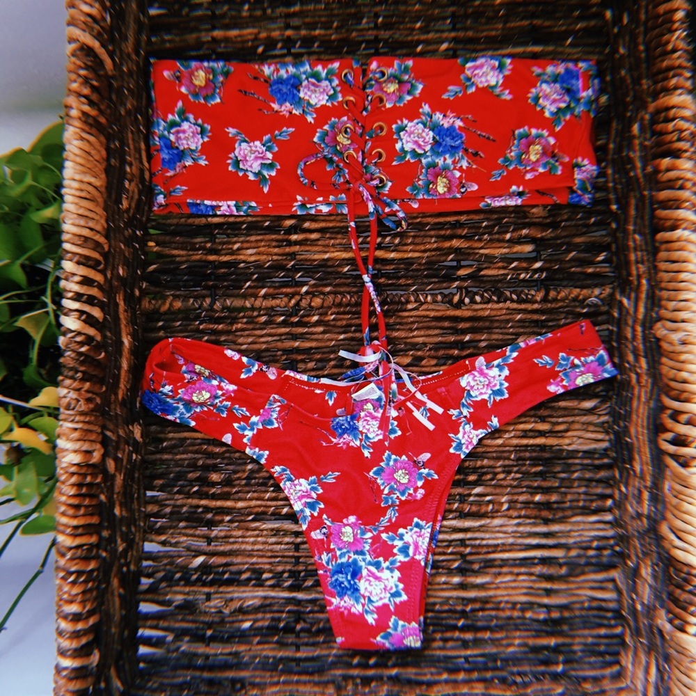Red floral bikini